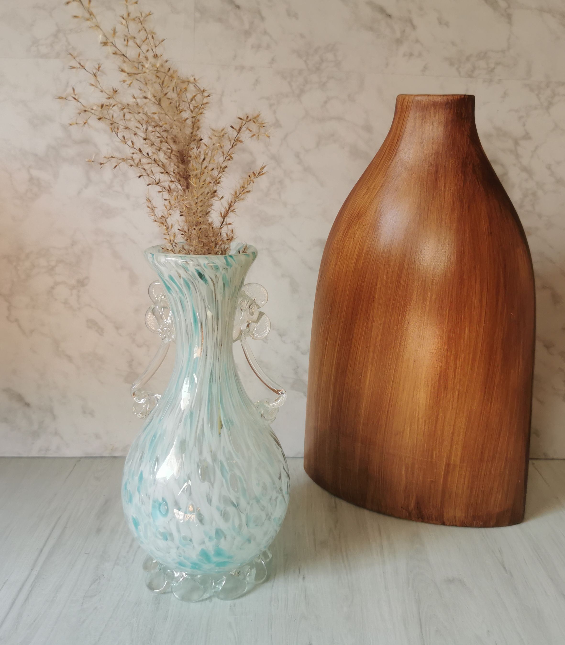 Blue speckled glass vase