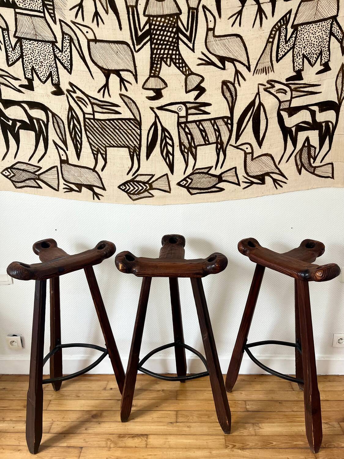 Set of three brutalist bar stools