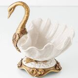 Sculptural Art Nouveau Swan Coupe in Crackled Glazed Porcelain and Gilded Metal