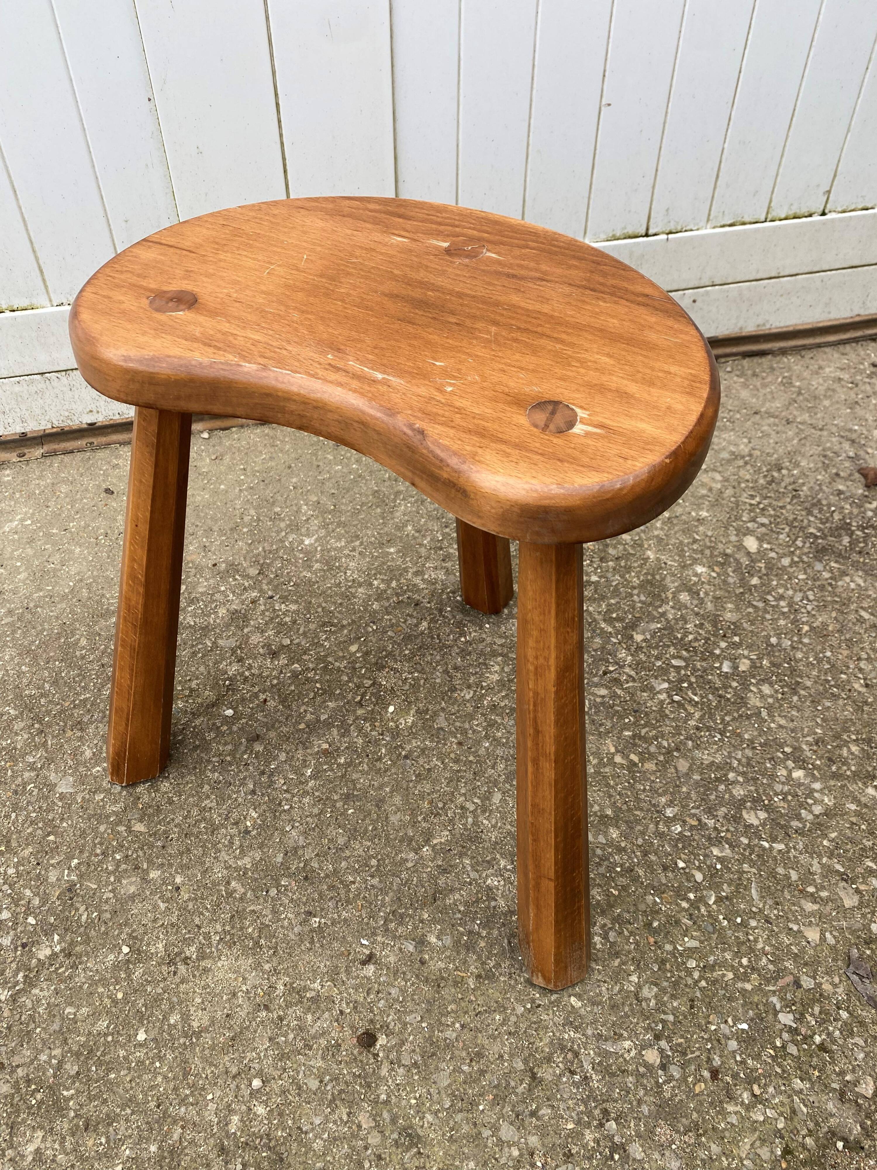 Rustic brutalist tripod wooden stool 1950s