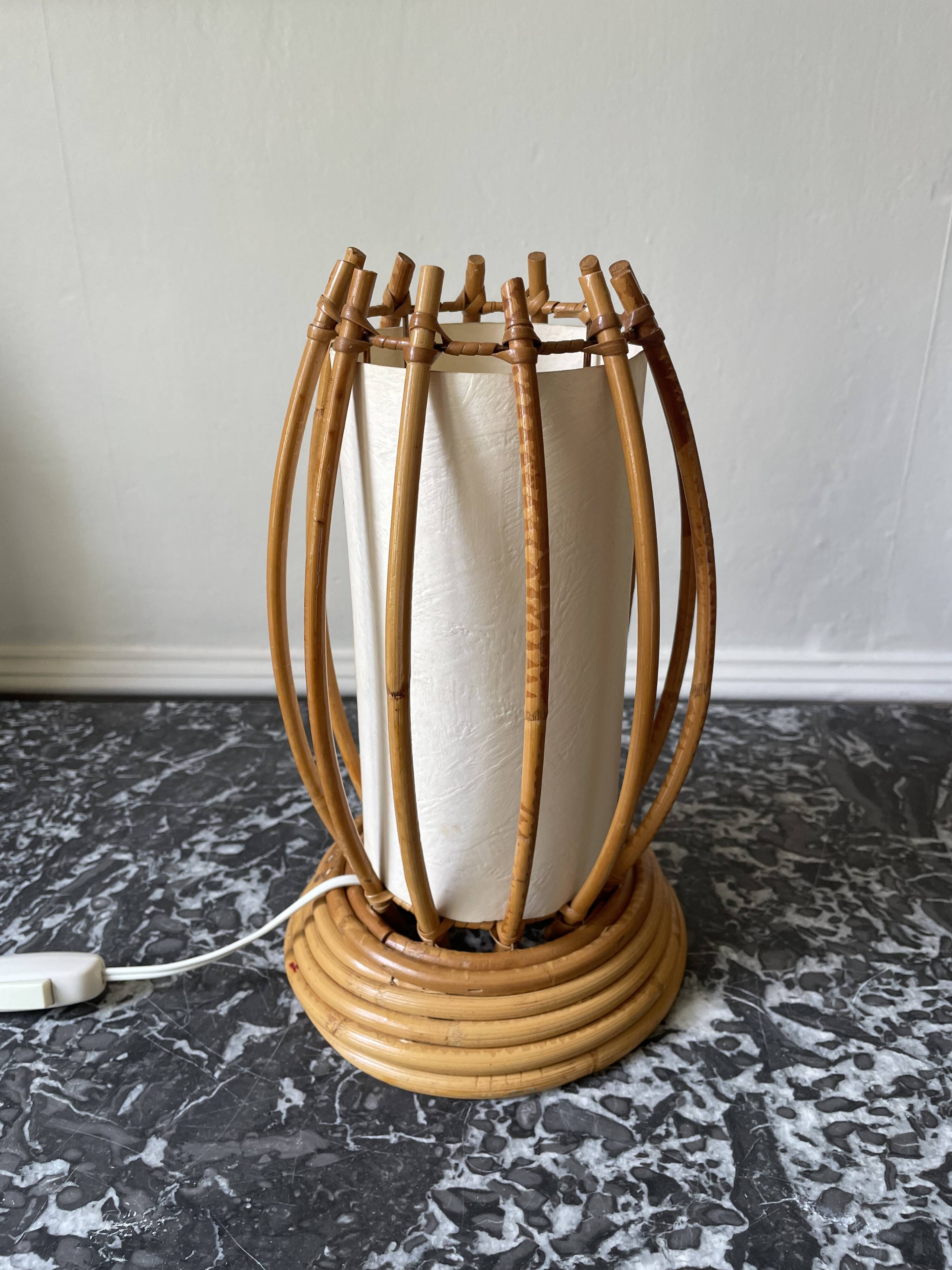 Rattan and bamboo lamp by Louis Sognot 1960