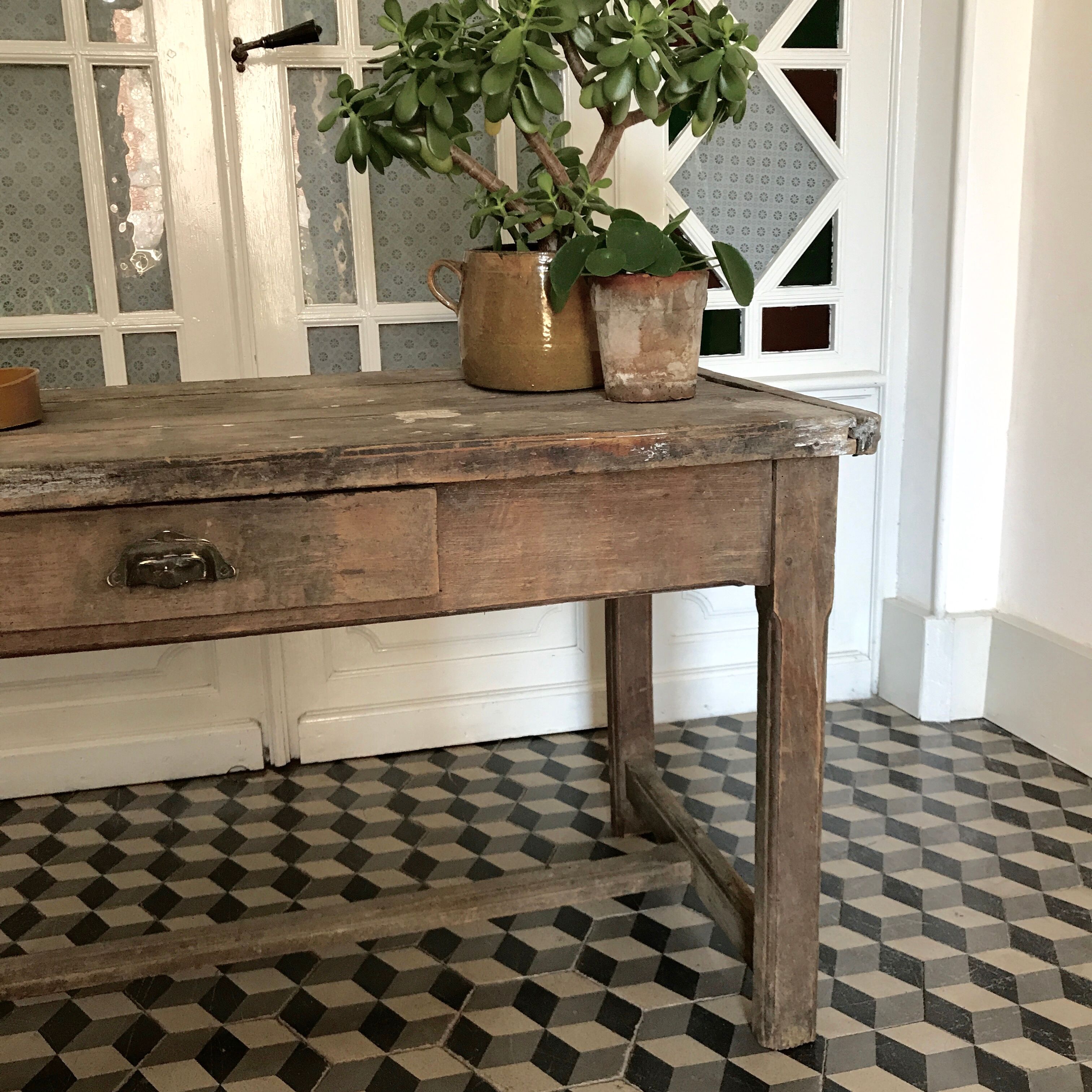Old wooden farm table