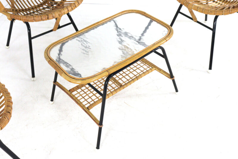 Set of 3 rattan chairs + coffee table - mid century dutch design