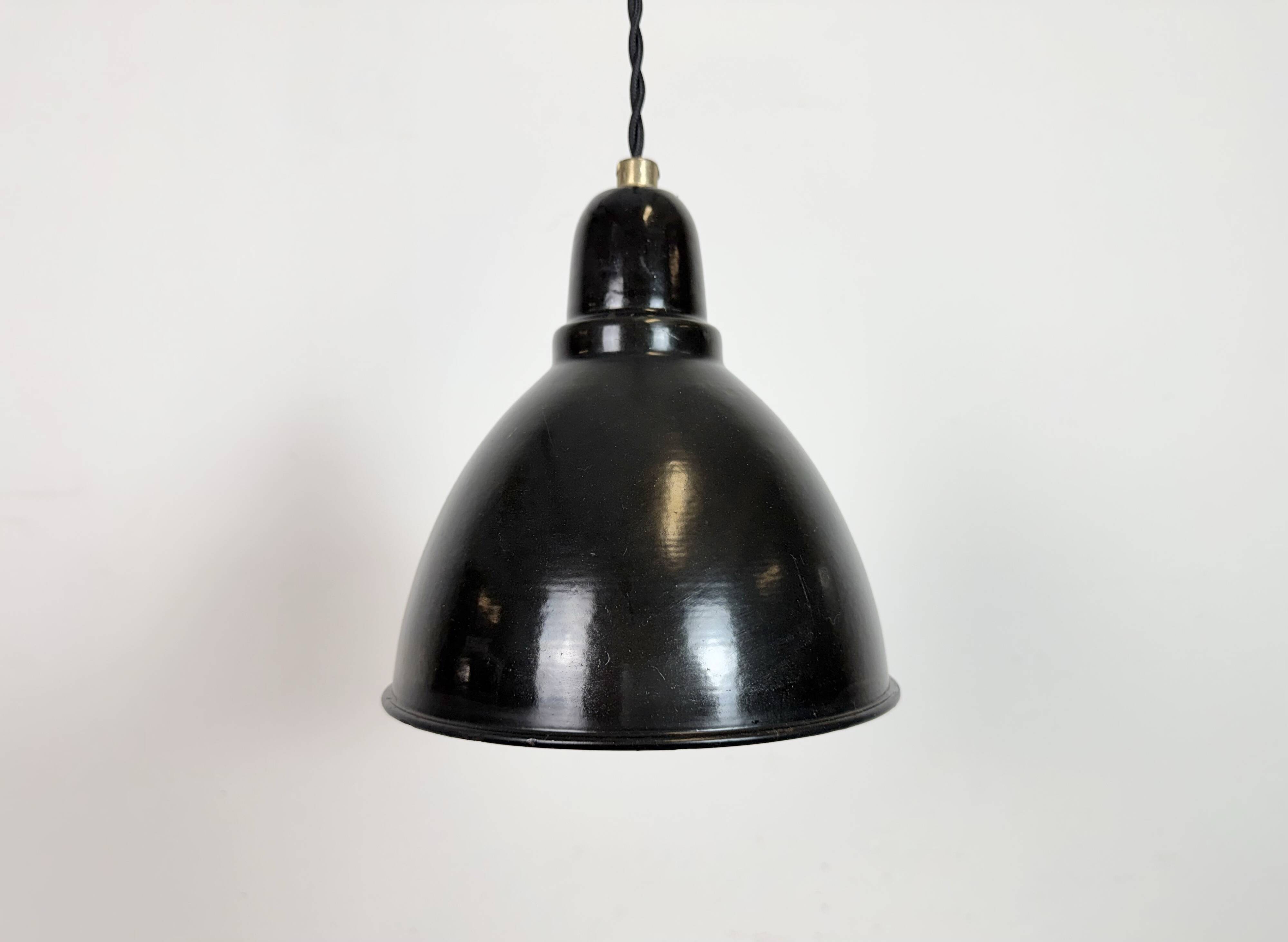 Small Industrial Black Enamel Ceiling Lamp, 1950s