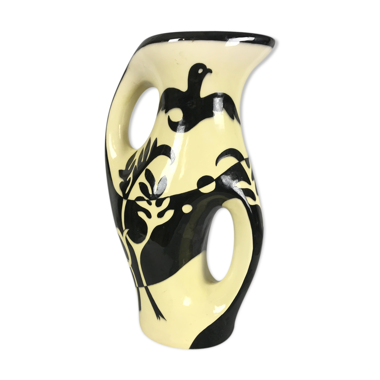 PICHET (GRAND MODELE) IN CERAMIC YEARS 50 A DECOR D HIRONDELLES 36.5 CM