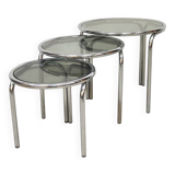 Tables d'appoint vintage en chrome et verre fumé de design italien Mimiset