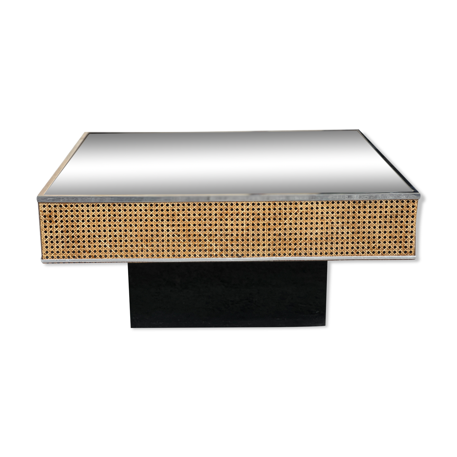 Plexiglas coffee table and inlaid cushioning 1970