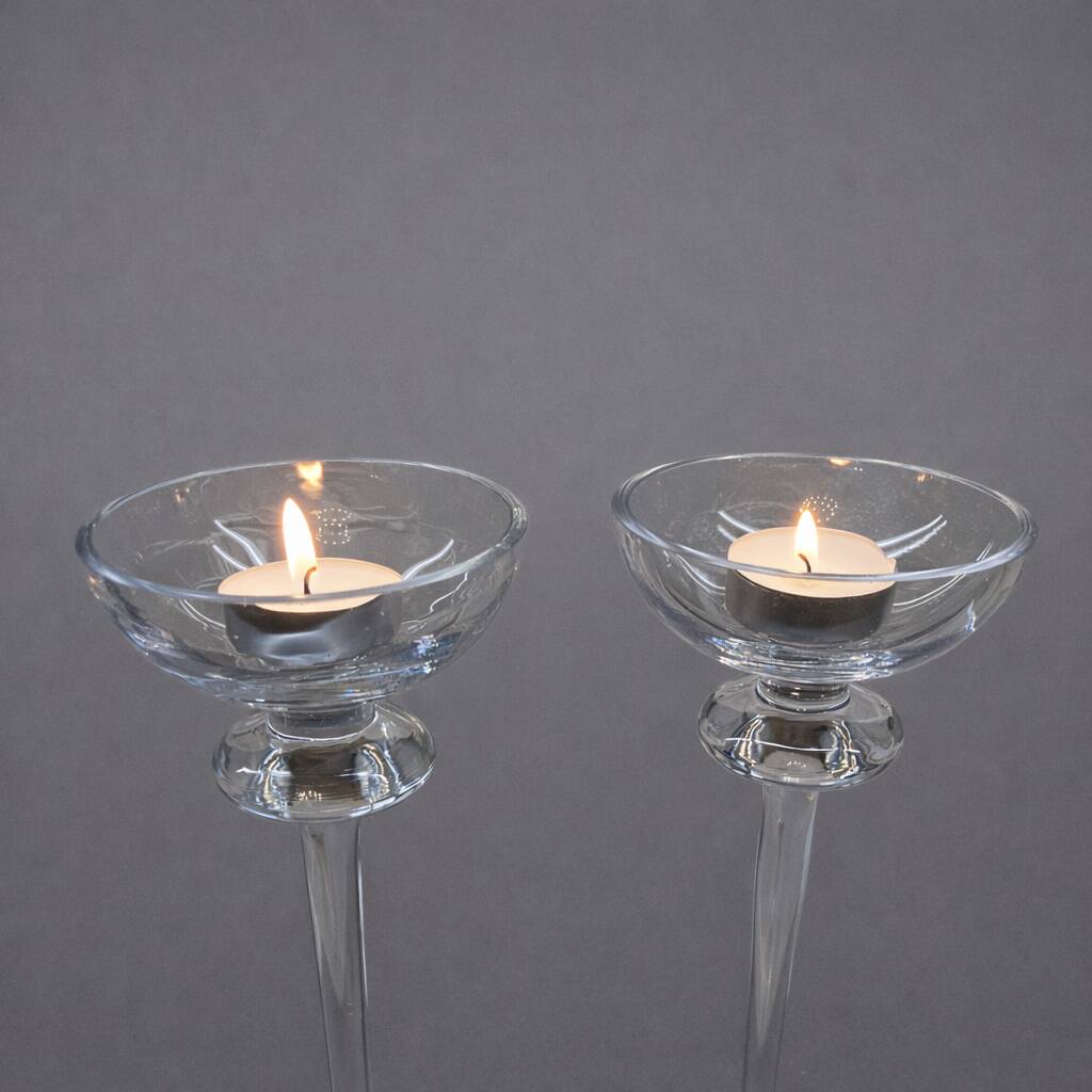 Pair of blown glass candle holders – Sleek design – Pedestal candlesticks