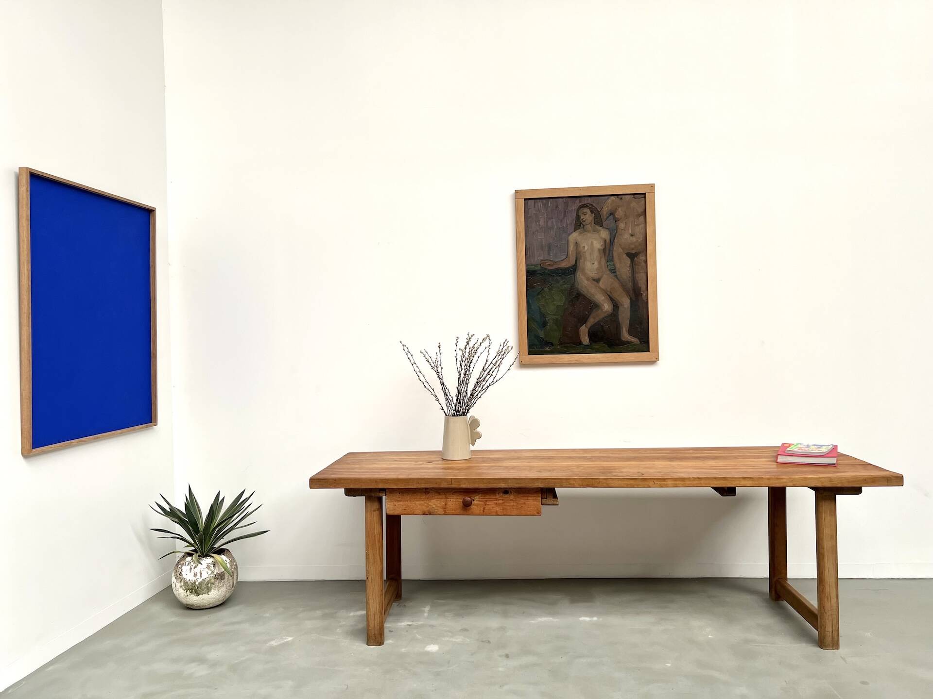 Large brutalist beech farmhouse table