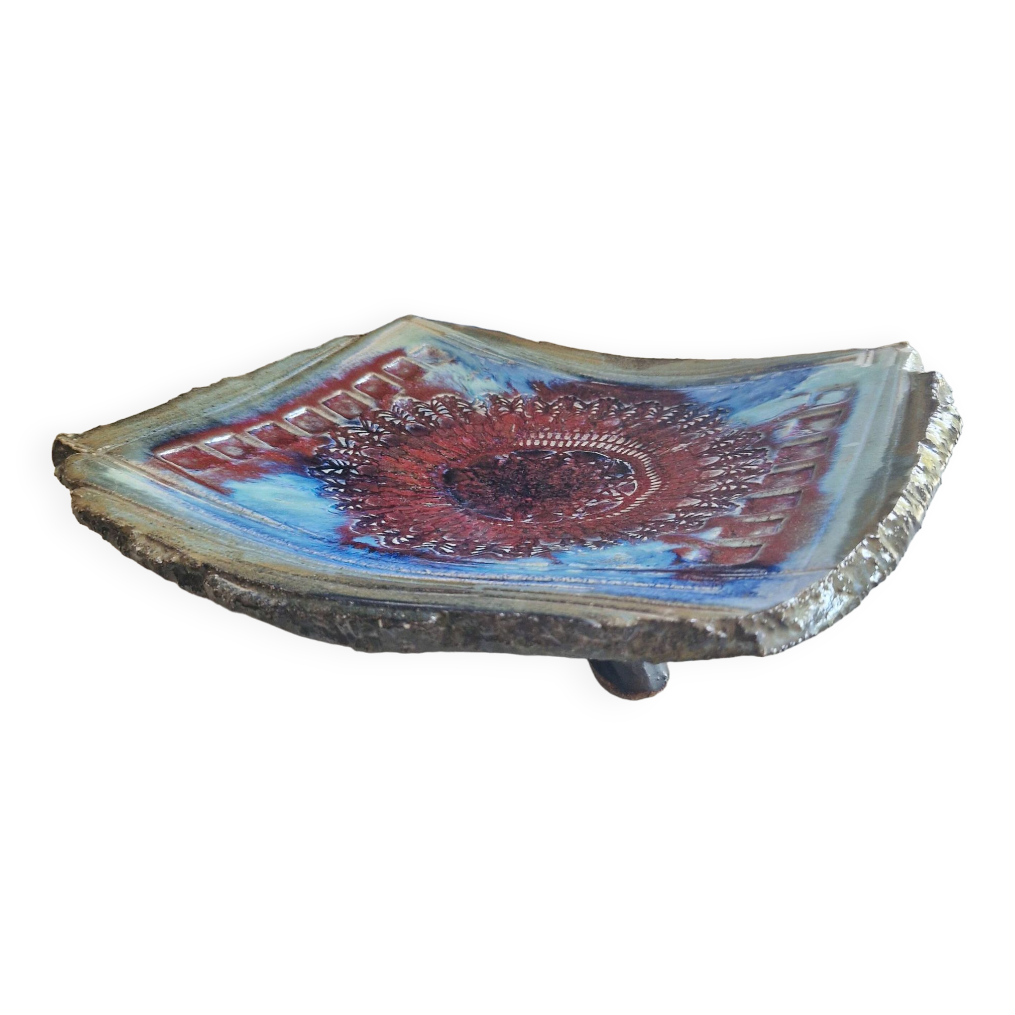 Dish on feet or storage compartment in enameled stoneware signed gerard tridot france