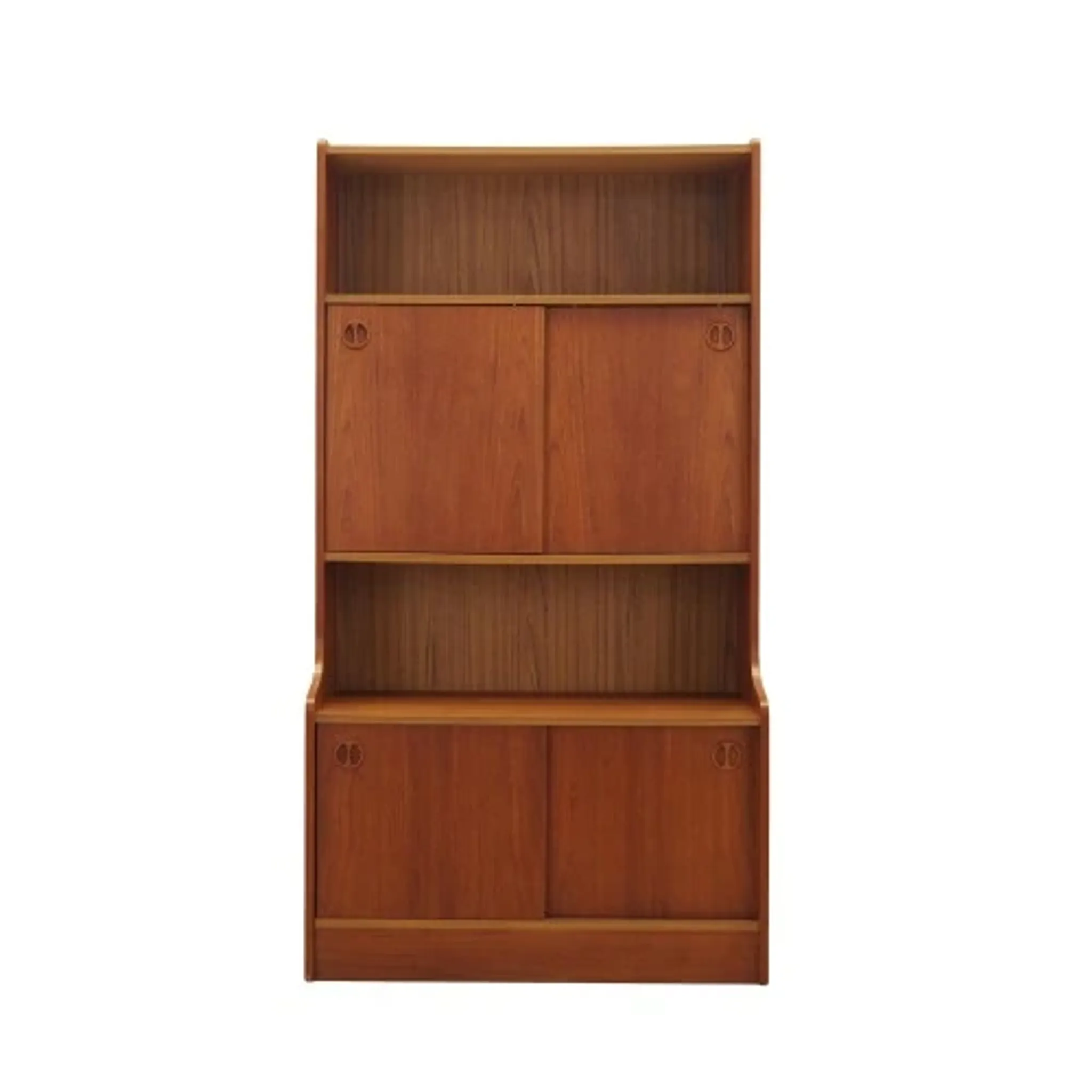 Danish teak veneered bookcase with sliding doors, 1970s