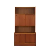 Danish teak veneered bookcase with sliding doors, 1970s