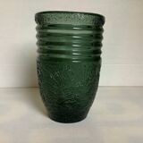 Ancien vase vert en verre moulé art déco