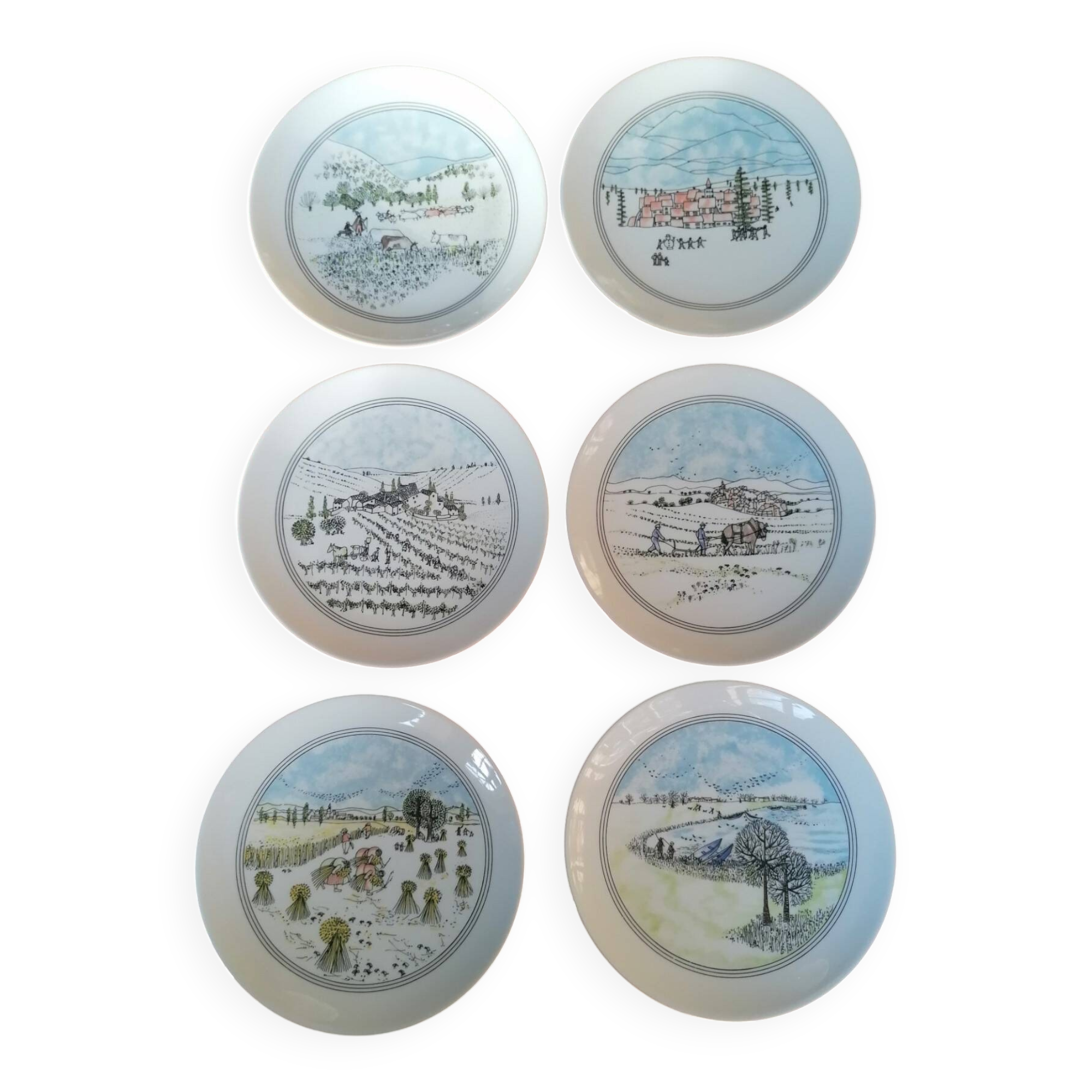 Set of 6 porcelain dessert plates - Naïve winter decorations