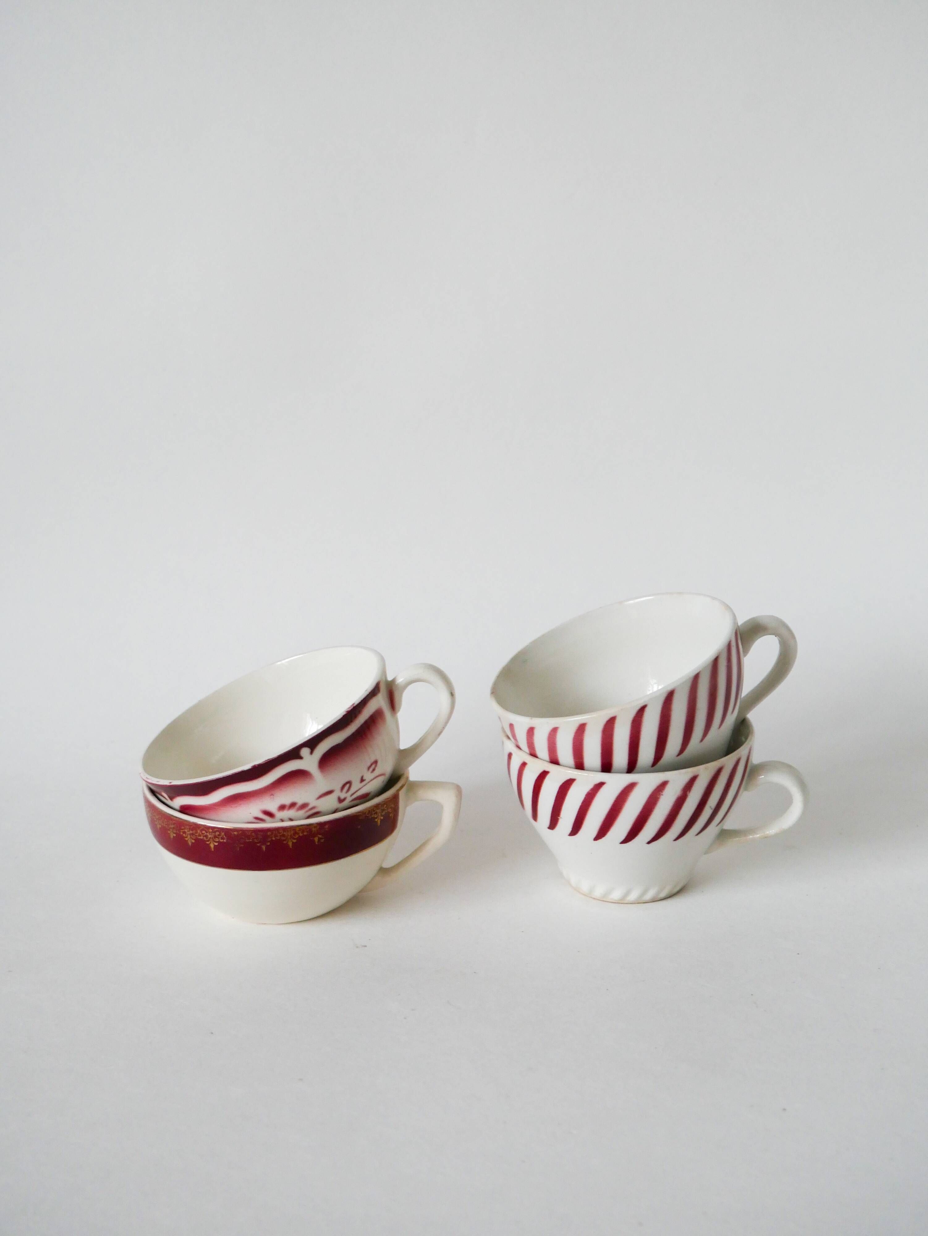 Set of 4 mismatched coffee cups digoin sarreguemines and badonviller pink 1930-191940