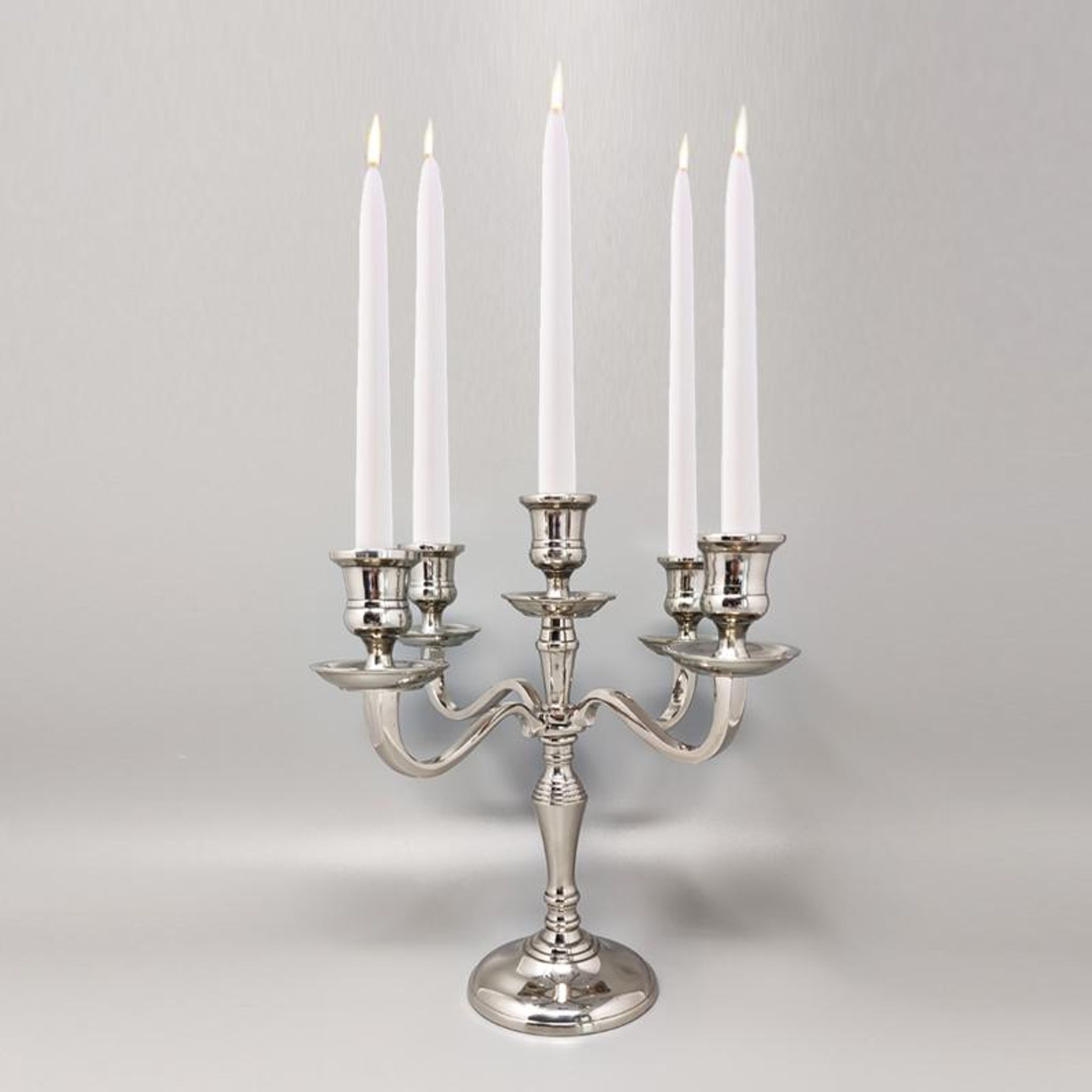 1950s Stunning Candelabra for Five Candles in Stainless Steel. Handmade. Made in Italy