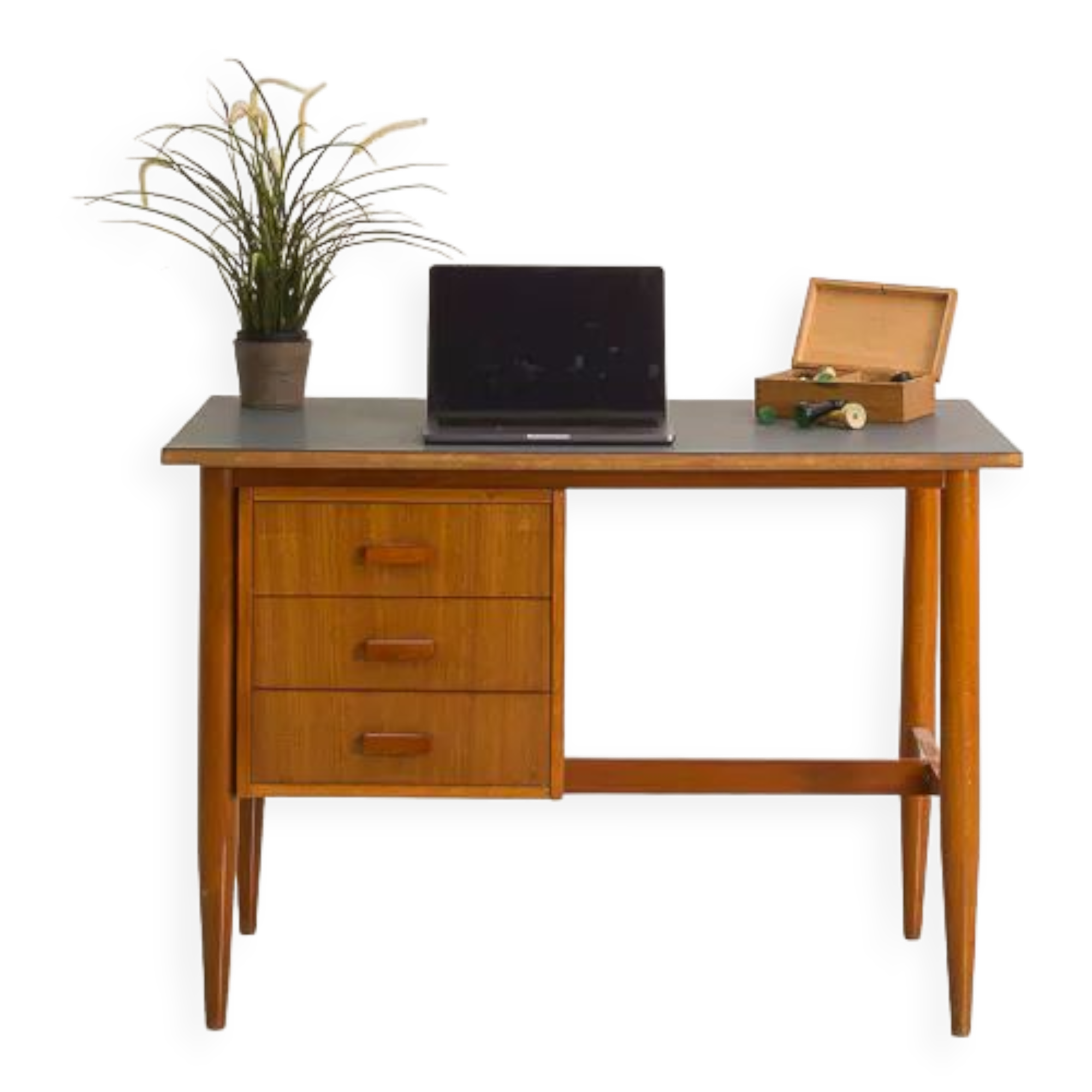 Fully restored Scandinavian desk with grey laminate top