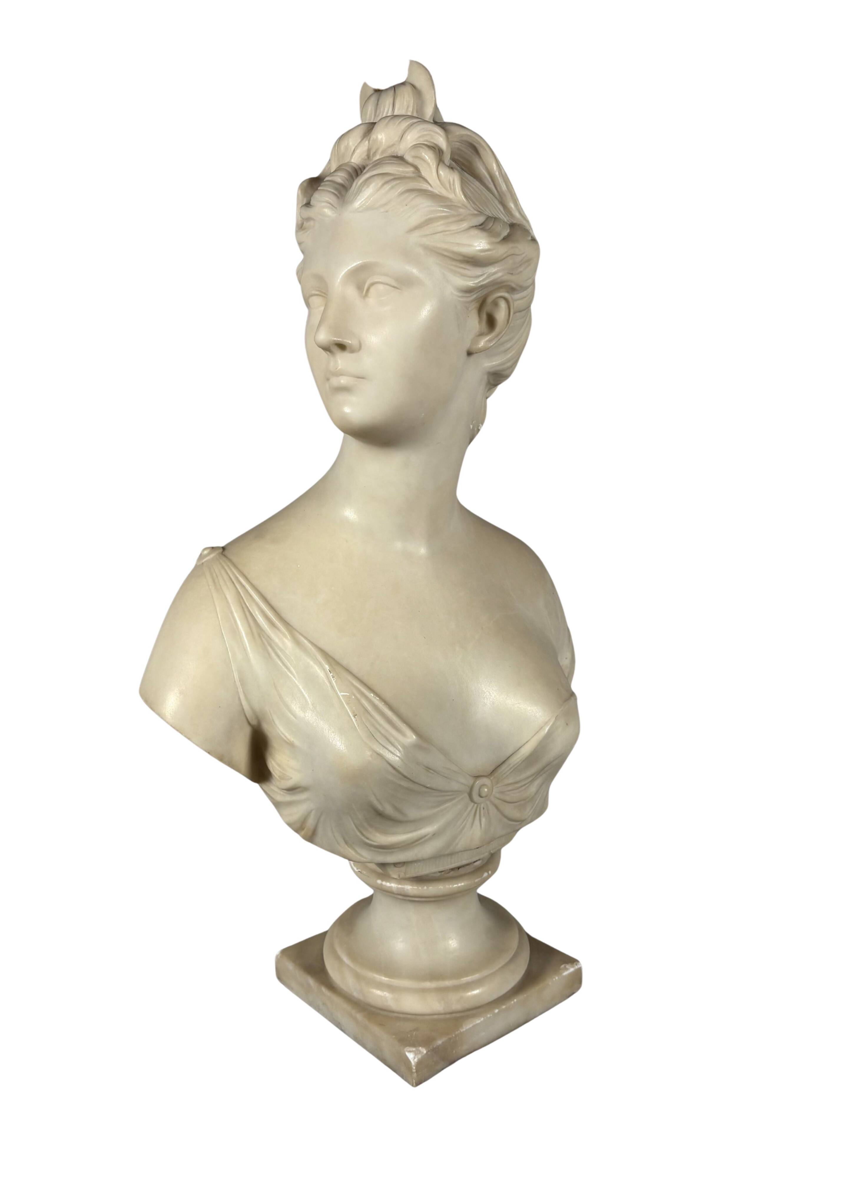 White marble sculpture, bust of Diana after Houdon (1741-1828)
