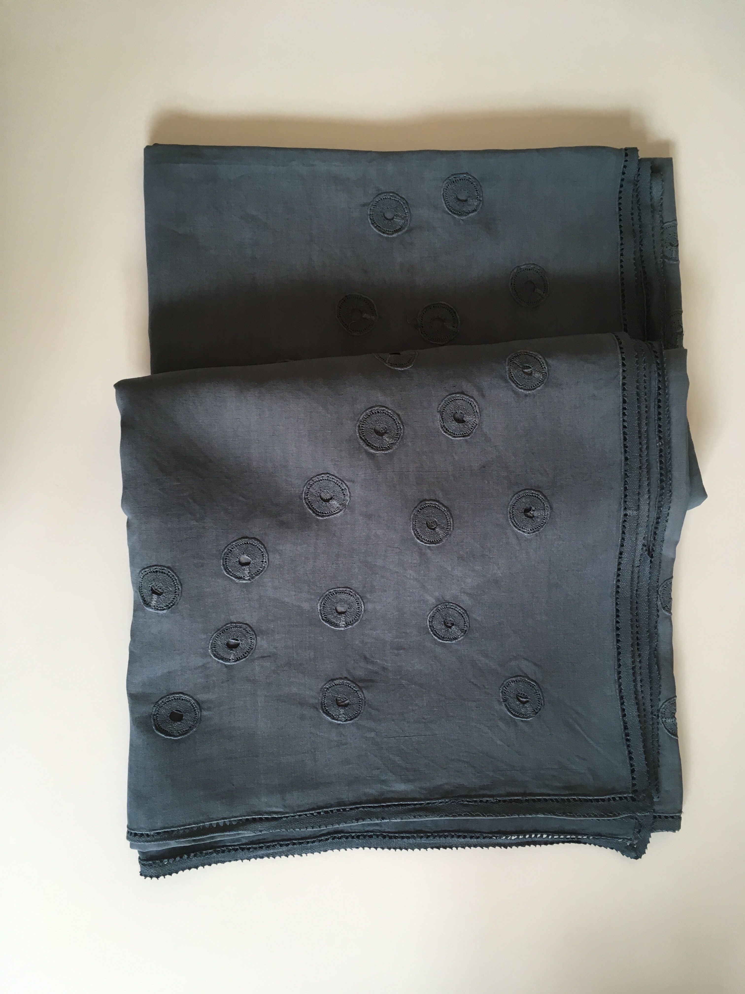 Hand embroidered linen tablecloth, 60's, 3.10m