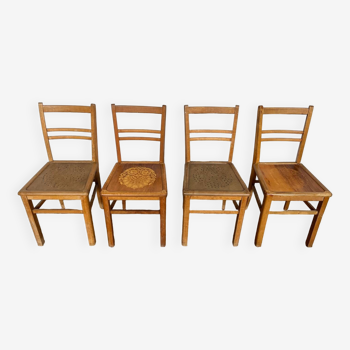 Series of 4 vintage bistro chairs 1950