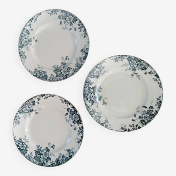 Flat plates (3) in earthenware from Saint Amand and Hamage, Terre de fer, Marie Louise model