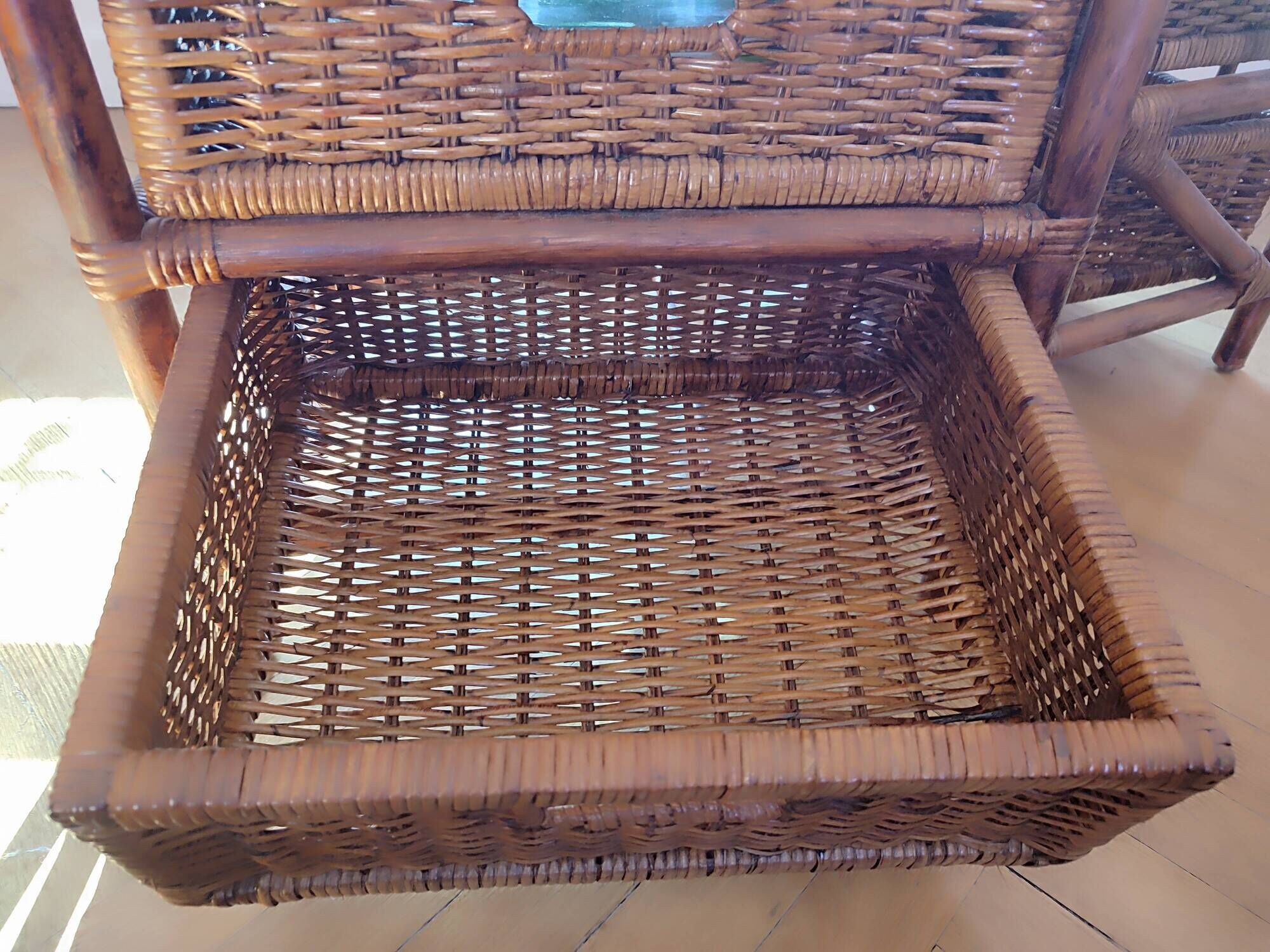 Pair of restored vintage rattan bedside tables – 3 drawers