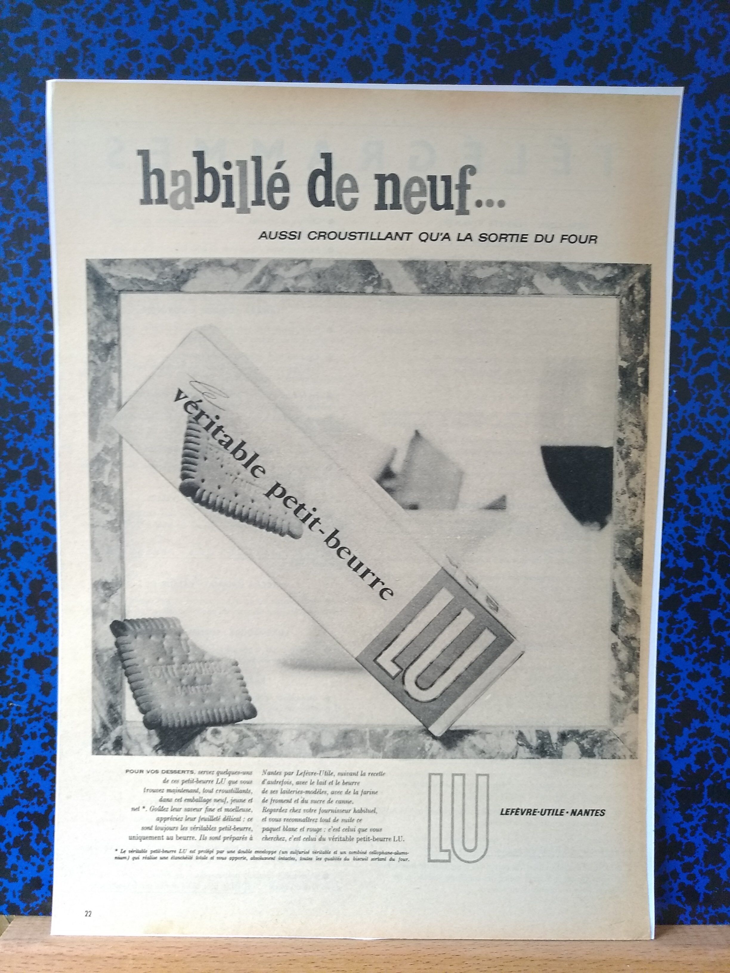 a set of 3 paper advertisements: Petit Lu brand from period reviews
