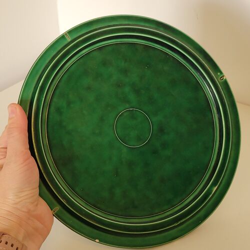Dessous de plat vintage en céramique barbotine verte modèle tressé