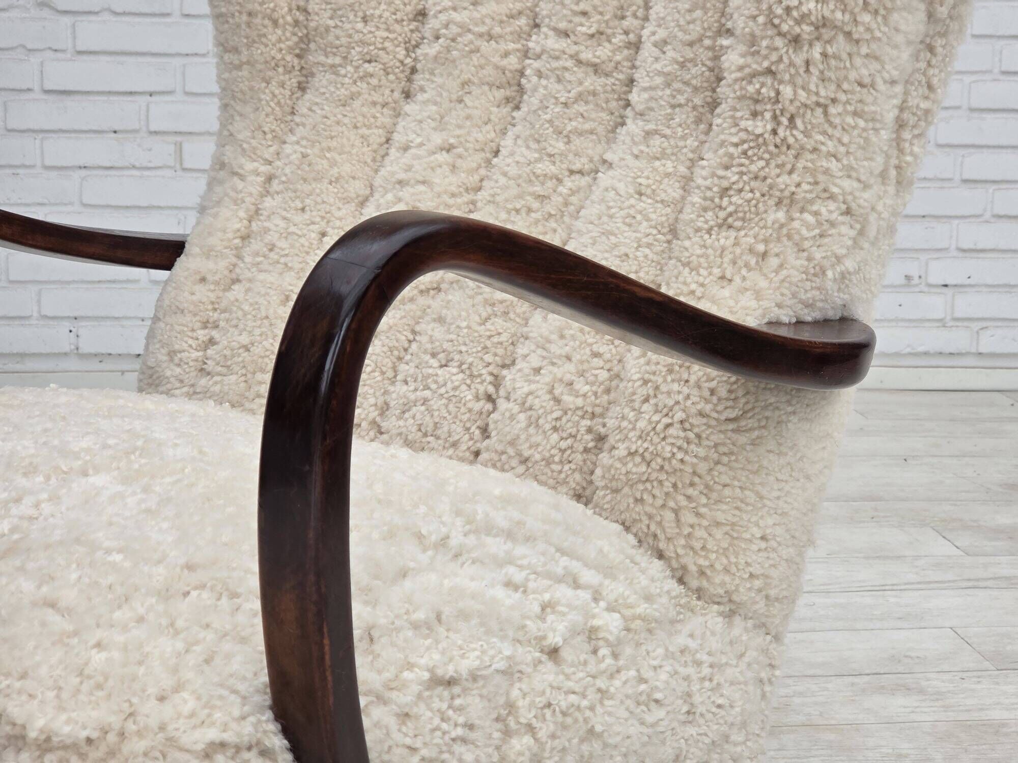 1960s, Danish high-back armchair, genuine sheepskin, reupholstered.