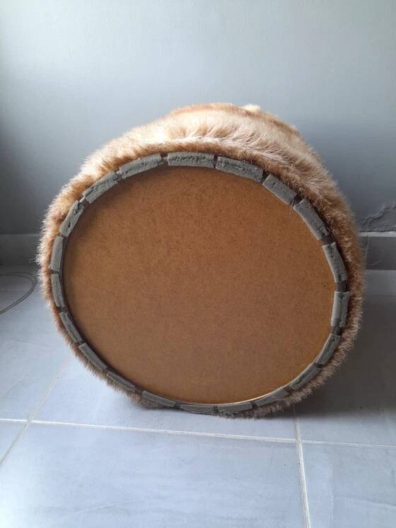 Cylindrical storage pouffe in faux fur 1970