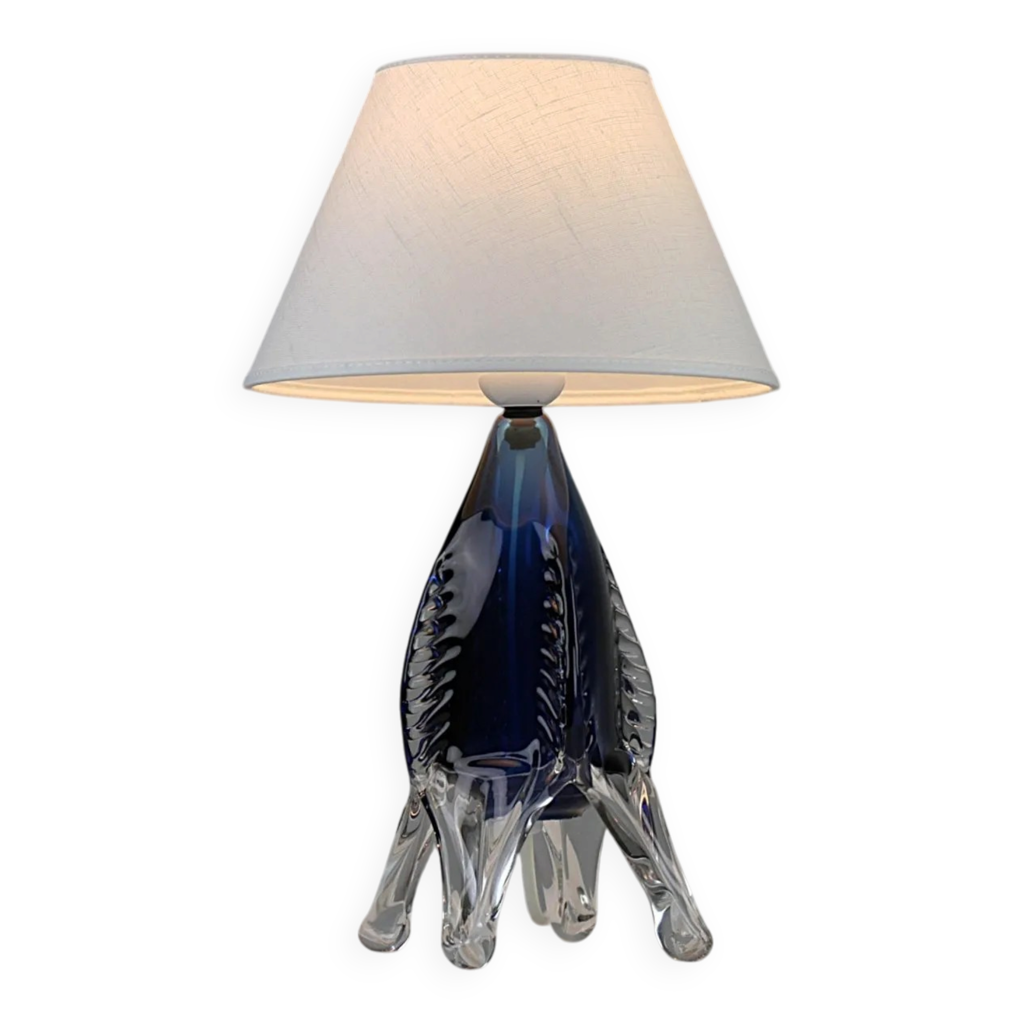 Lampe de table en verre art bleu et cristal — Suède, vers 1955-1965