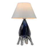 Lampe de table en verre art bleu et cristal — Suède, vers 1955-1965