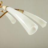 Italian mid century spider chandelier in brass and Murano glass, 1950s