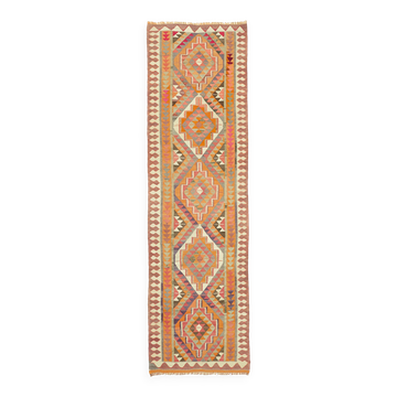 Turkish Handwoven Vintage Herki Kilim 107 cm x 342 cm