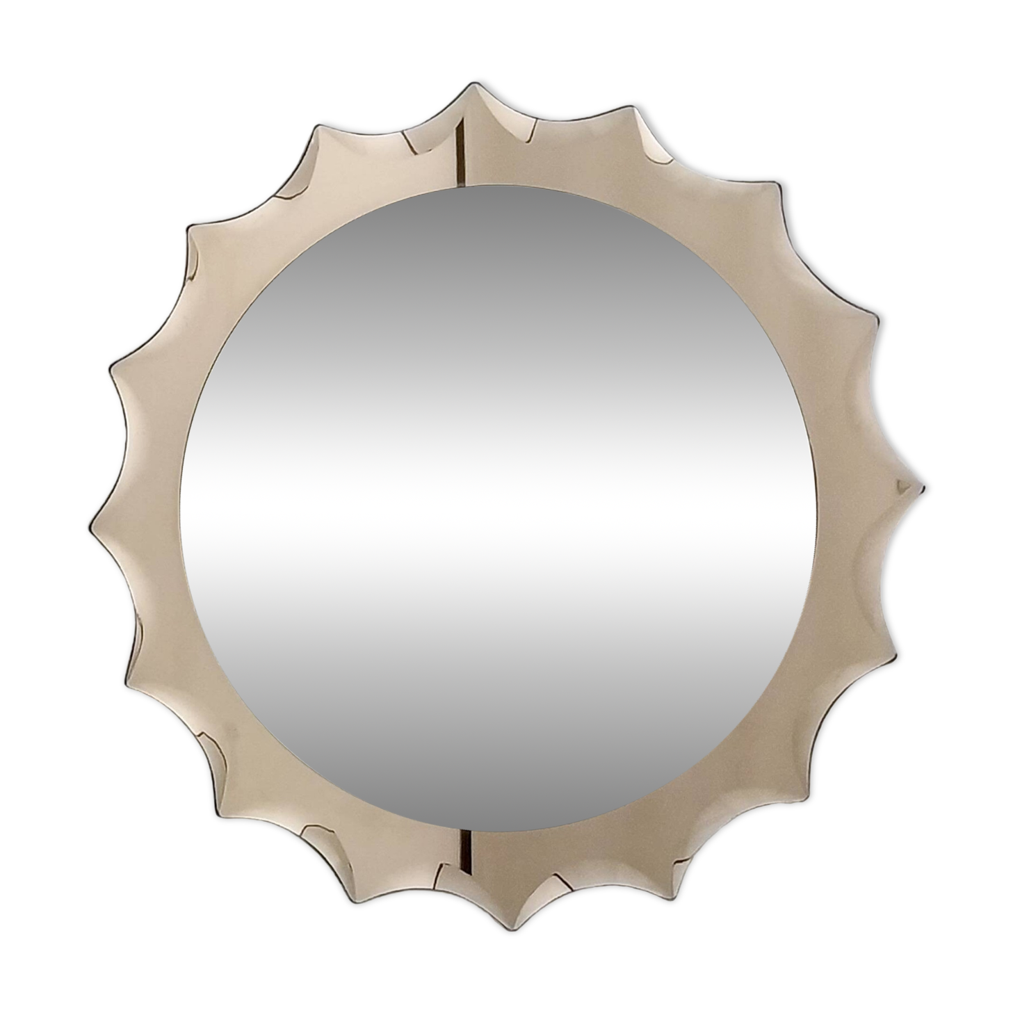 Postmodern Sun Shaped Bronze Wall Mirror in the Style of Cristal Art, Italy
