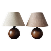 Paire de lampes boule bois massif 1980
