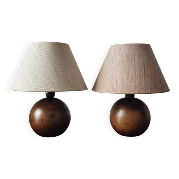 Pair of solid wood ball lamps 1980