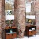 Pair of contemporary Murano glass lamps with a brass structure, made in Italy.