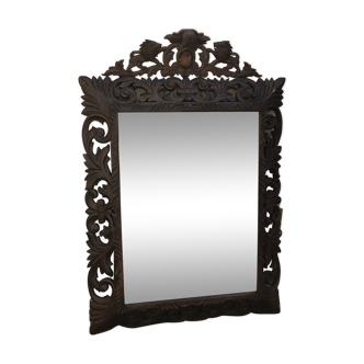 Miroir biseauté bois 19eme lions et fleurs de lys 88x130cm