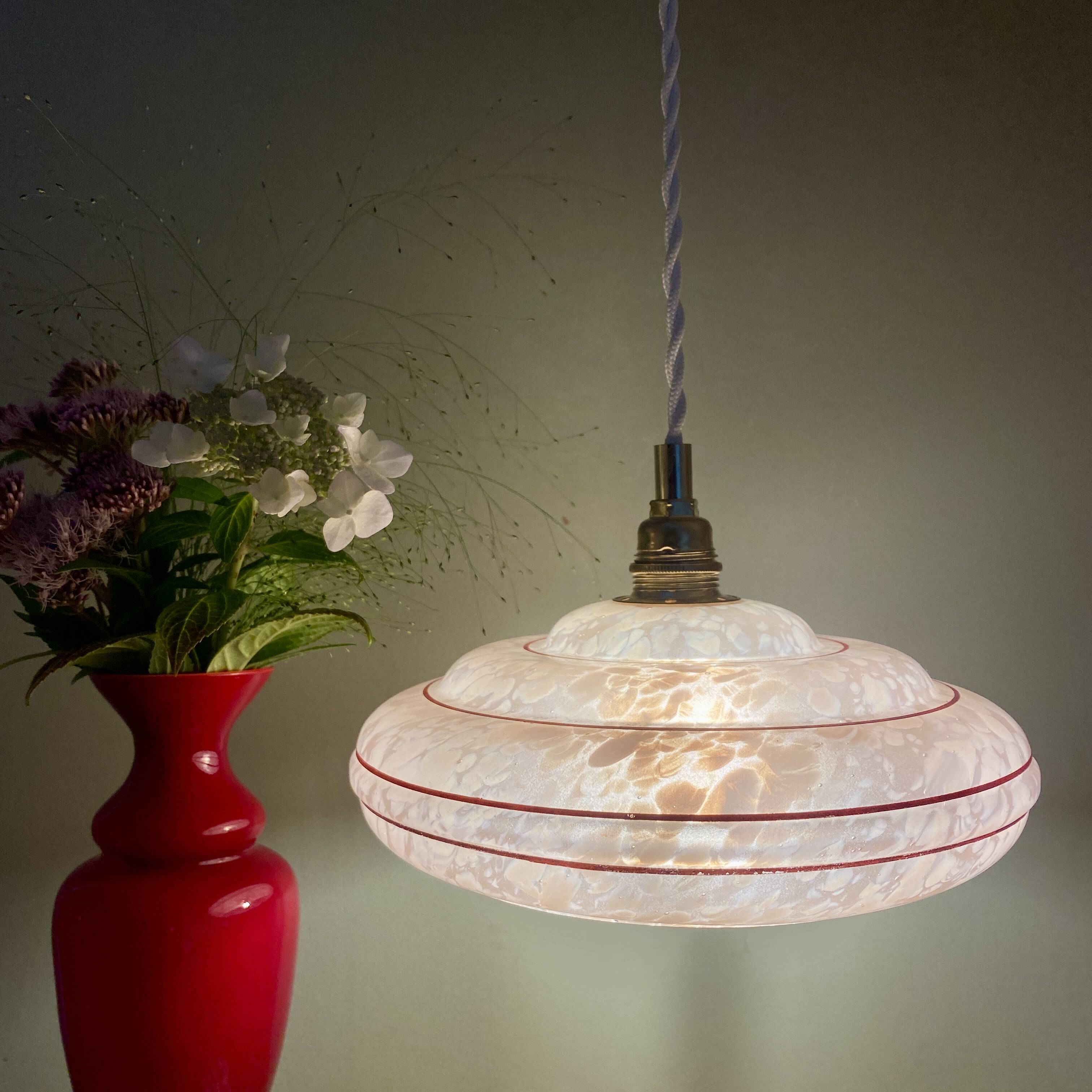 Vintage pink clichy glass lampshade pendant light