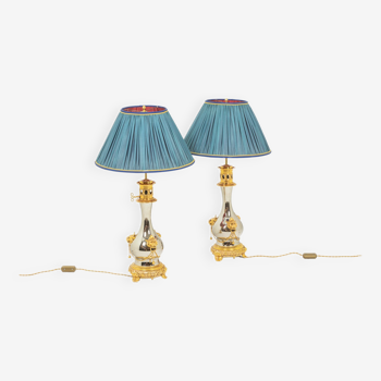 Pair of lamps in metal and bronze circa 1880