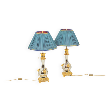 Pair of lamps in metal and bronze circa 1880