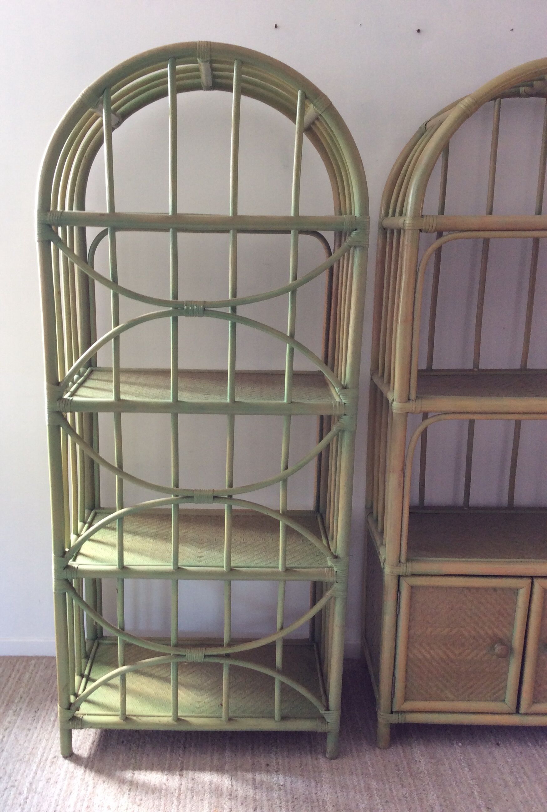 Pair of bamboo shelves from the 70s in rattan and wicker