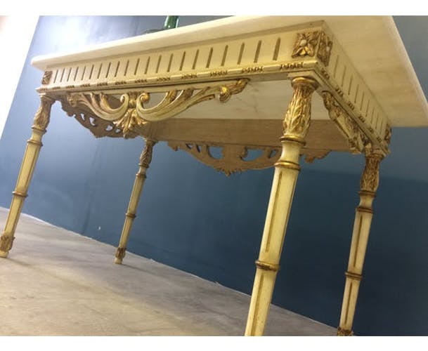 Antique wooden and marble coffee table