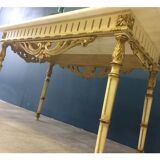 Table basse ancienne en bois et marbre