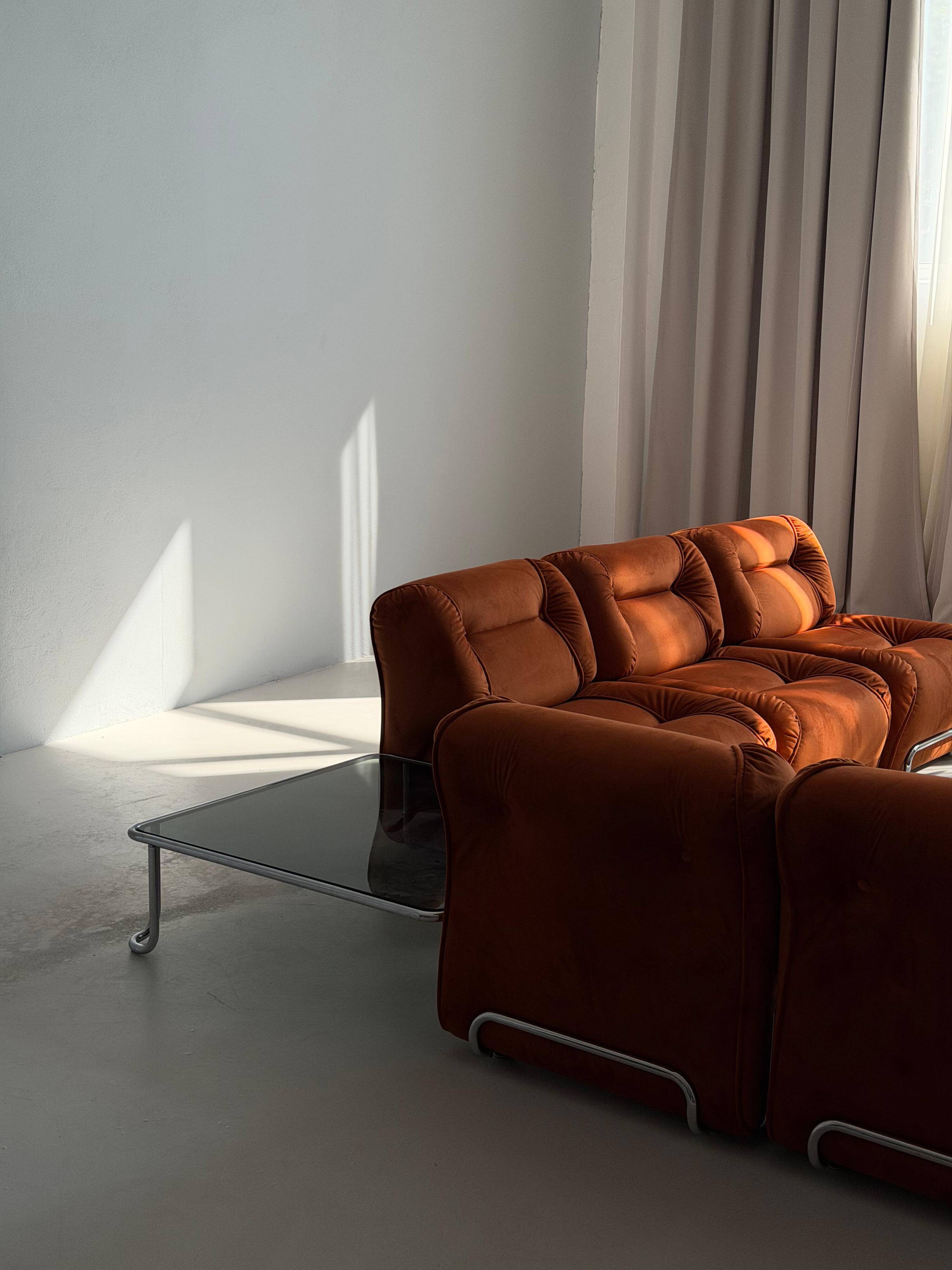 Modular Sofa Incorporated Coffee Table Burnt Orange Velvet
