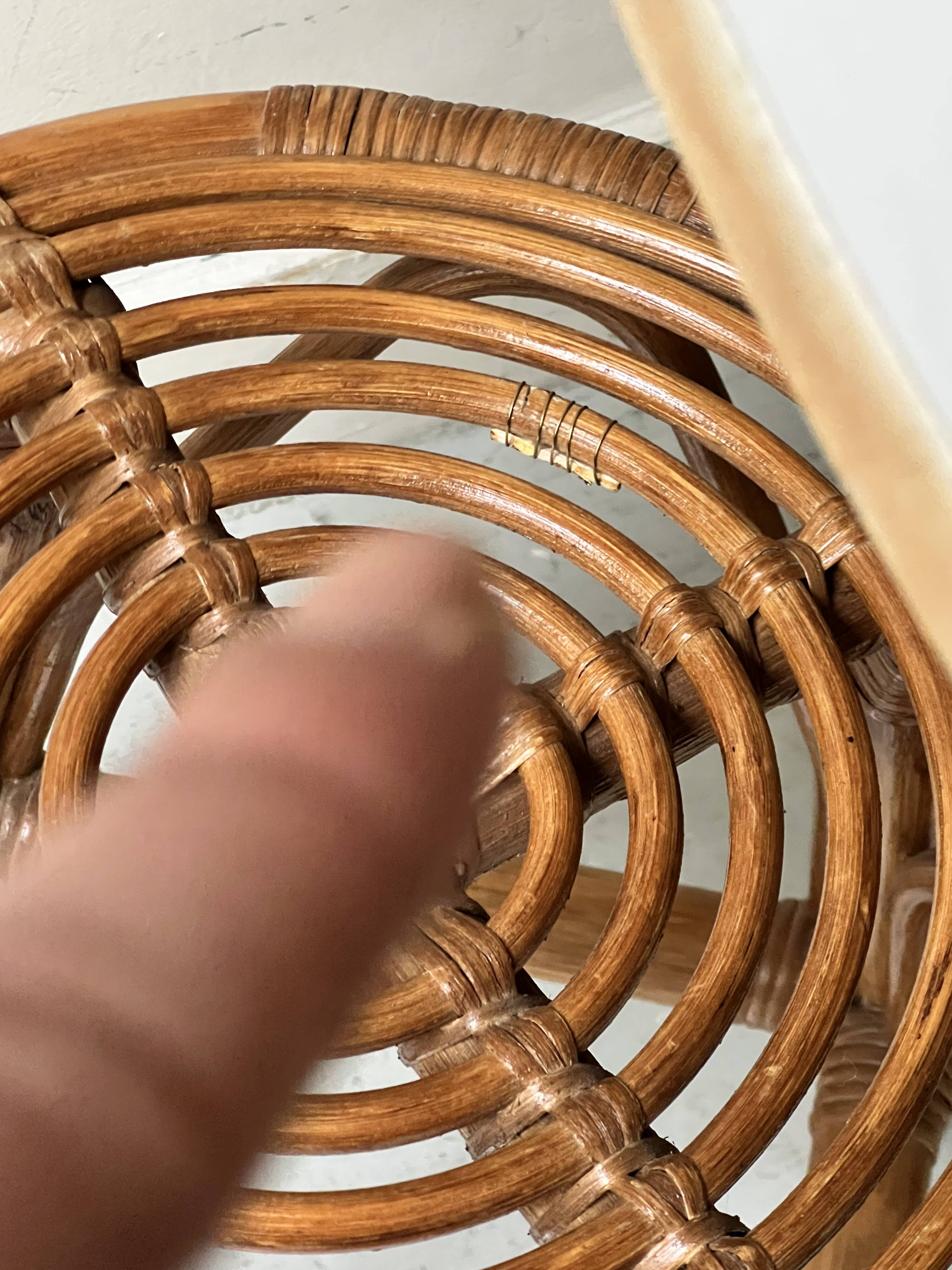 Vintage spiral rattan stool, France 1950