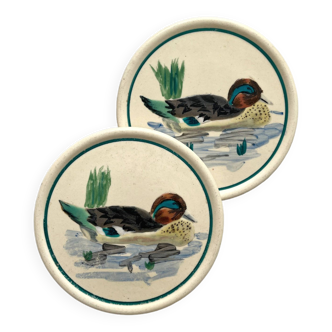 2 coasters decorated with ducks "Nemrod" earthenware from Longwy
