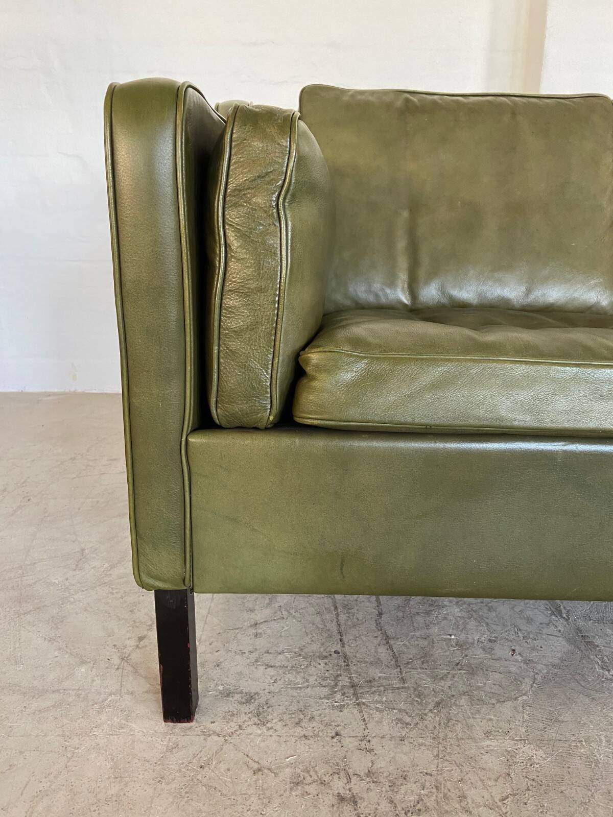 Canapé vintage danois Mogens Hansen en cuir vert olive des années 60