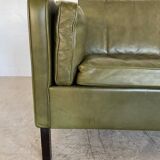 Canapé vintage danois Mogens Hansen en cuir vert olive des années 60
